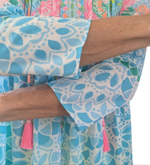 Lilly Pulitzer Marilina Tunic Neon Multicolor Flowy Drawstring Top Size XXS - Picture 5 of 9